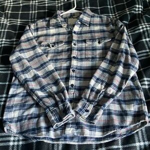 American Eagle Outfitters Plush Blue and White Plaid Casual Shirt